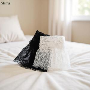 [ShiFu] Women Fake Arm Sleeves With Short Tassels White And Black Pleated Cuff Beautiful Lace Accessories Outdoor Embellishments