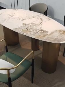 [Free Delivery]Teardrop Shaped Dining Table And Chair Set Modern Simple Household Small Oval Rock Plate Dining Table