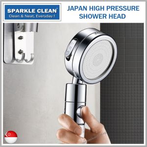 Japan High Pressure Shower Head Spray Water Saving Feature Hand-Held Chrome Surface One-Click On Off Switch [SG Stock]