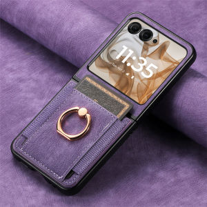 Retro Ring Holder Magnetic Leather Case For Motorola Razr 50 60 Ultra 40 Fashion Insert card Solt Bag Stand Skin Feeling Cover