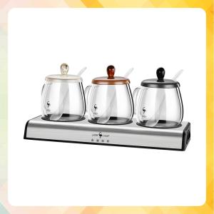Bộ Hũ Gia Vị Thủy Tinh Kèm Khay SSGP Set 3 Lọ Borosilicate Chịu Nhiệt Nắp Nhiều Màu Dễ Phân Biệt Xếp Chồng Gọn Gàng An Toàn