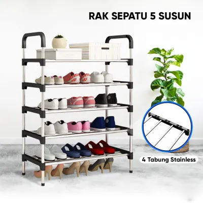 Rak Sepatu / Sandal - Lemari Sepatu / Sandal 5 Susun & Payung Holder - Stainless Steel