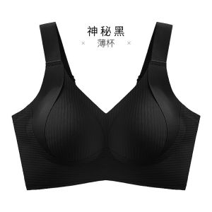 Maniyun Ribbed Knit Full Cup Seamless Bra 0.2cm Thin BCD Cup Soft Support Non-wired Comfortable Push Up Bra