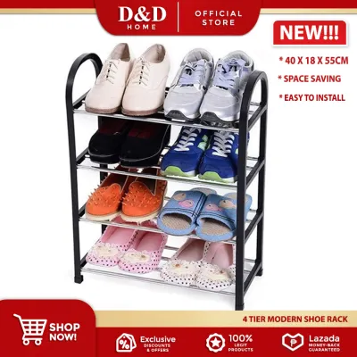 D&D Home | NEW DD1519 4 Layer Plastic Stackable Organize Shoe Rack ( BLACK )