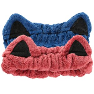 2Pcs Spa Headband for Washing Face Skincare Makeup Headbands for Women    Cute Cat Ears Headbands Soft Coral Fleece Hair Accessories