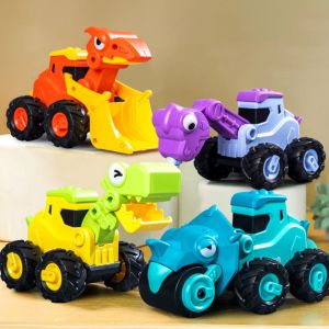 ANGCHI พลาสติกทำจากพลาสติก รถของเล่นเด็กดึงกลับ กดกดแบบ ปริศนาตัวต่อปริศนา รถขุดดินของเล่นสำหรับเด็ก โมเดลยานพาหนะทางวิศวกรรม การศึกษาเพื่อการศึกษา โมเดลรถวิศวกรรมไดโนเสาร์ ของเล่นสำหรับเด็กผู้ชาย