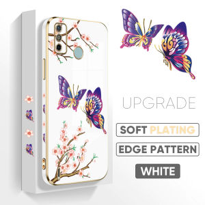 Hontinga Casing Case For OPPO A16 A17 Case Colorful Butterfly Luxury Chrome Plated Soft TPU Square Phone Case Full Cover Camera Protection Anti Gores Rubber Cases For Girls