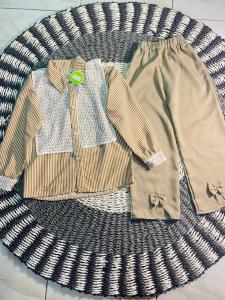 Setelan Kemeja Anak Perempuan Kombinasi Brokat One Set Anak Tanggung Salur Rompi Brokat