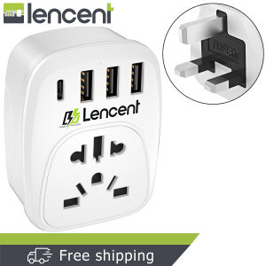 LENCENT World to UK/Malaysia Universal Travel Adapter EU/ USA to UK Plug Adapter with 3 USB and 1 Type C Port  European Euro 2 Pin USA American China Australia 3 Pin to British 3 Pin Socket