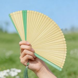 MICANGP Ancient Style Bamboo Folding Fan with Tassel Portable Chinese Fan Lightweight Exquisite Hand Cranked Fan Photography Props