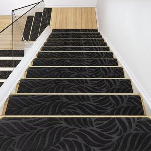 OOC 3PCS Embossed Carpet Embossed Banana Leaves Staircase Mat Self Adhesive Washable Stair Tread Carpet Floor Protect Mats Scratch Resistant Anti Slip Pad For Kids Elder