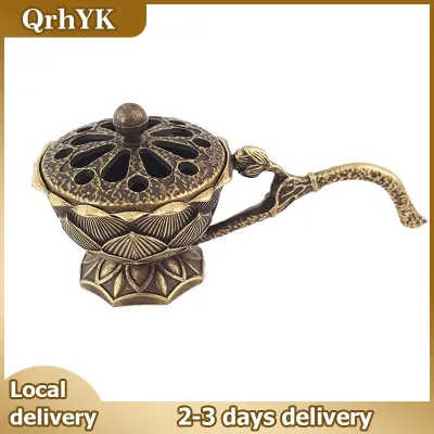 QrhYK Metal Lotus Incense Burner Bowl Incense Holder With Handle Yoga Meditation Home Decor Ancient Style Alloy Incense Burner
