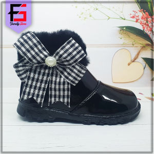 Sepatu Boots Bulu Anak Perempuan Pita Mutiara / Sepatu Boots Zipper Anak Balita Cewek Fashion Trendy