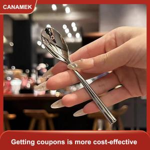 【CANAMEK】 Thép Không Gỉ Vòng Muỗng Net Màu Đỏ Vàng Bữa Ăn Tối Dài Xử Lý Khuấy Món Tráng Miệng Thìa Cho Nhà Bếp Phụ Kiện Tiện Ích