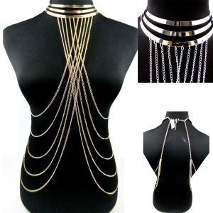 CANICECA Exaggerated Design Body Chain Necklace Metal Adjustable Choker Body Chain Fashion Gold Color Multi Layer Body Chain Women Lady Girl Female