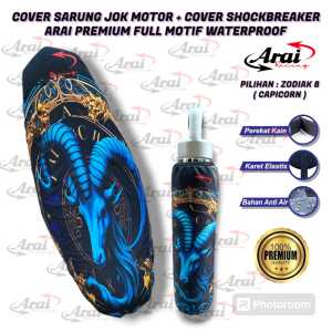 PAKET COVER SARUNG JOK MOTOR ARAI FULL PRINT MOTIF ZODIAK  WATERPROOF ANTI AIR ANTI CAKARAN KUCING PLUS COVER SHOCKBREAKER ARAI UNIVERSAL BEAT MIO VARIO OLD LAMA MIO SOUL DLL