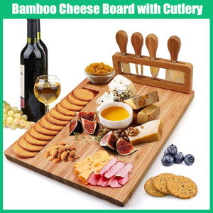 1pc Bamboo Tableware Cheese Plate Set Western Cutlery Fork Dessert Fruit Pizza Plate Multifunctional Plate Bamboo Cheese Board Set