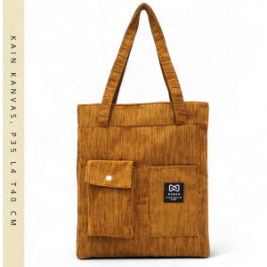 Totebag Wanita Kanvas Tekstur Serat - Tas Bahu Cewek Muat Laptop 14 Inch - Kuliah Kerja Resleting