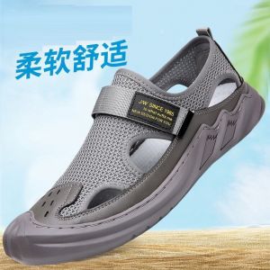 Summer Beach Shoes Large Size Thick-Soled Comfortable MenS Shoes Breathable Mesh Simple And Stylish Velcro Sandals