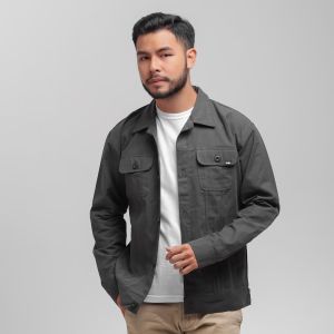 Jacket Wolv Clasik Canvas Premium Jaket Kanvas Pria Terbaru - Abu Tua