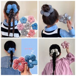 XINSU38 ผ้าฝ้ายเต็มไป ยางรัดดอกไม้สำหรับเด็ก ฟองน้ำเสริมฟองน้ำ รูปทรงดอกไม้ แหวนผมพูดเกินจริง หวานหวานแหววว ผ้าผ้าทอ เชือกรัดผม สำหรับผู้หญิง