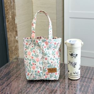Korean Style Waterproof Double Compartment Tumbler Bag Portable Water Bottle Holder Handbag Cute Printed Cup Sleeve for Thermos Milk Bottle Umbrella Phone Multi Purpose Carry Pouch