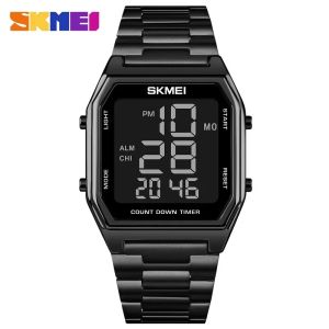 SKMEI 1735 Waterproof LED Digital Watch Sport Clock Relogio Masculino Business Electronic Men Watches Steel Strap Wristwatch