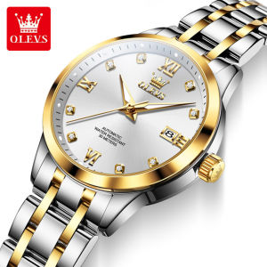 OLEVS 9946 Women Fashion Mechanical Watch Gift Round-dial Stainless Steel Watchband Wristwatch Calendar Luminous