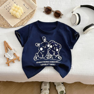 🐇 เสื้อเด็กแขนสั้น ผ้าฝ้าย ลายการ์ตูนกระต่ายน่ารัก ลายทาง ซัมเมอร์ 2025 นุ่มสบาย ใส่สบายทั้งวัน 🌞