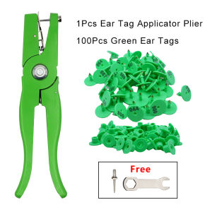 Livestock Animal Ear Tag Plier Applicator with Number 001-100 Ear Tags for Installing Cattle Cows Sheep Pigs Ear Tags
