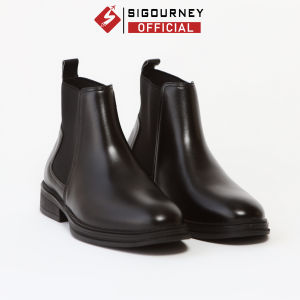 Giày Chelsea Boot Mũi Tròn Trẻ Trung SIGOURNEY Chất Da Bò Màu Đen Trơn BOOTS-02 Bảo Hành 18 Tháng