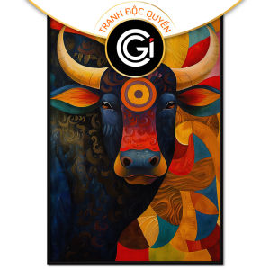 Tranh trừu tượng con trâu tranh treo tường dán tường sơn dầu trang trí phòng khách nội thất. CGI-618