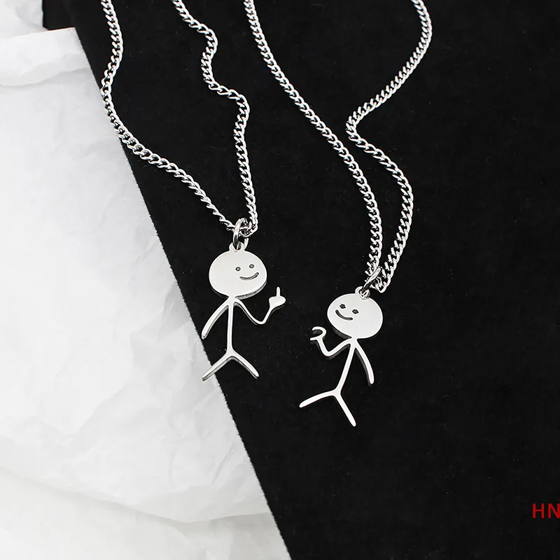 Funny Swearing Stick Man Necklace Pendant With Chain - Silver High - View #6