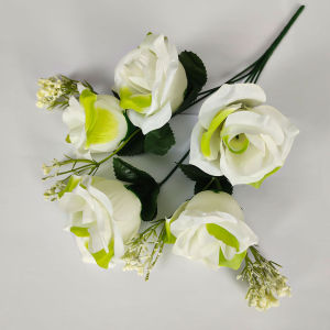 Bunga Rose Tropis Cabang 5 Artificial Premium - Mawar Kuncup Kain Bahan Dekorasi