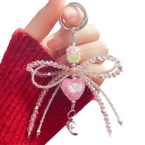 Sweet Bowknot Keychain Pendant Lovely Heart Hanging Decorations Keyring Charm for Purse Bag Backpack Handbag