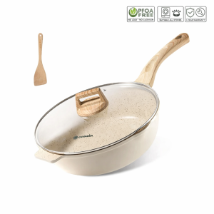 Nonstick Ceramic 28cm Deep Stir-Fry Pan Wok with lid No PFAS& PTFE& PFOA Suitable for All Stoves