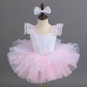 Kids Sequined Performance Outfits Girls Petal-Shaped Tutu Dress Ballerina Dance Boys 3Pcs Suit for Weddings Parties Flower Kids Dance Competition Costume