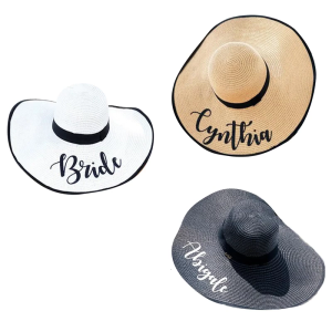 หมวกบังแดดฟางปีกกว้างหมวกเฉลิมฉลองโสดมีขอบสีดำไม่ซ้ำใครสำหรับผู้ที่จะเป็นเจ้าสาวเจ้าสาวในงานปาร์ตี้