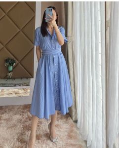 DRESS SALUR MODEL A-LINE BAHAN KATUN SALUR PREMIUM FREE BELT 8025