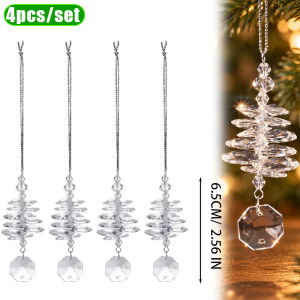 4Pcs Crystal Christmas Tree Hanging Ornaments Beaded Clear Crystal Tree Pendants for Home Xmas & Winter Party Decor