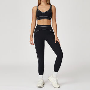 AE Two-tone brushed yoga set with double shoulder straps high-end sports fitness wear for women running and exercise set 7028