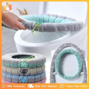2PCS Cushion Warm Toilet Seat Cover Mat Toilet Pad with Handle Thicker Soft Washable