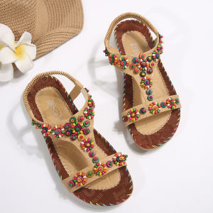 Free Shipping Ethnic-Style Sandals For Women New Summer Collection Bohemian Floral Print Versatile Beach Sandals Fashionable Sandals Roman Style