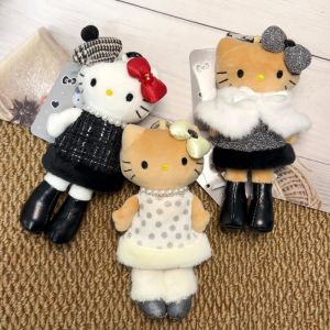 New Sanrio Plush Doll Keychian Hello Kitty Winter Limited Long Legs Kawaii Stuffed Bag Charm Pearl Necklace Black Skin Pendant2026
