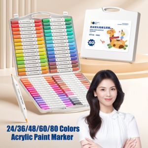 MKEB การวาดแบบ fineliner ปากกามาร์กเกอร์ศิลปะ24/36/48/60/80สี ตะขอซับ หมึกเก็บถาวร ปากกาภาพวาดกราฟฟิตีสำหรับเด็ก ปากกาเส้นเล็ก การทำสี แปรงปลายคู่มาร์กเกอร์สีอะคริลิค ศิลปินศิลปะ
