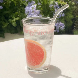 Pink Letter Glass Cup New High-beauty Inswind Heat-resistant Transparent Milk Coffee Cup Drinking Water Bottle Juice Cup