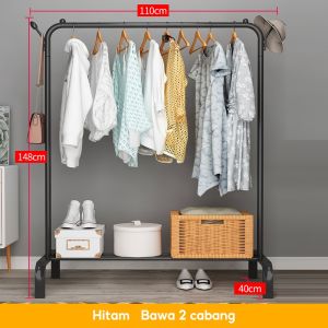 Stand Hanger Gawang Single 150CM Rak Baju Gantungan Baju Multigungsi Dengan 8 Kait Stand Hanger Besi
