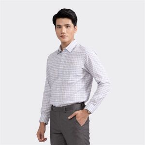 Áo sơ mi dài tay Aristino ALS06702 kẻ xám dáng regular fit sợi tre