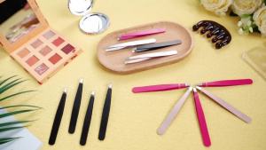 Mudder 12 Pcs Eyebrow Tweezers Set for Facial Hair in Bulk Slanted Tip Style Stainless Steel Rose Red 3.78 Inch Compact for Men and Women Daily Eyebrow Care Daily or Travel