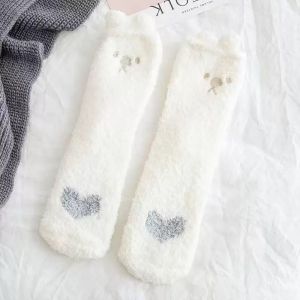 Womens cat claws small ears coral velvet thickened home warmth medium long Indoor cotton socks